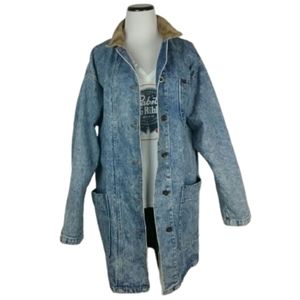 Vintage Long Denim Stonewashed Chore Jacket Coat AMAZING